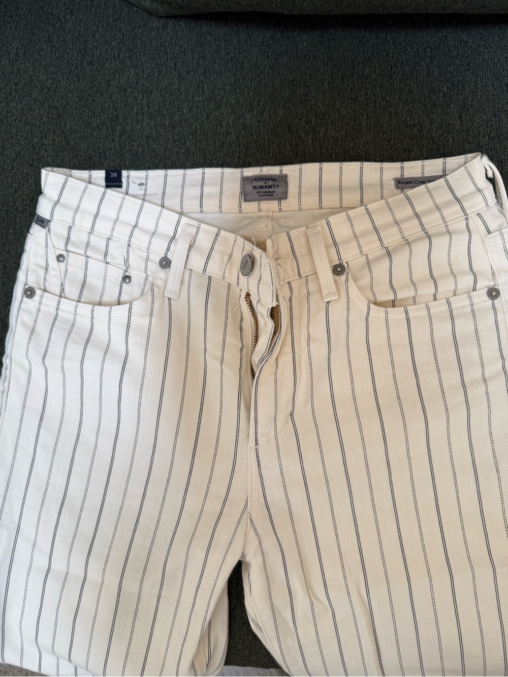 Citizens Of Humanity White Jeans with Gray Pinstripes - Picture 3 of 5